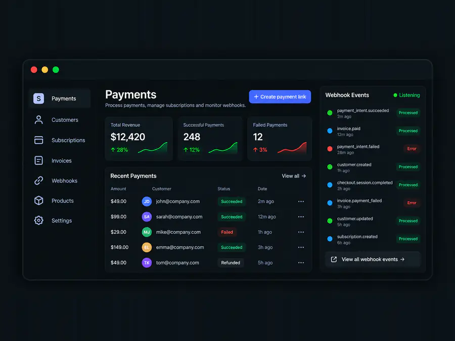 Payments and webhooks example